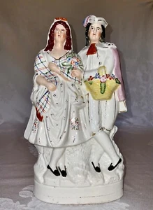 Staffordshire schottischer Mann & Frau sammeln Blumen 12" Flatback Figur um 1850 - Bild 1 von 10