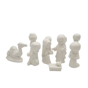 Nativity Set 10 Pieces Glossy White Ceramic Vintage Big Head Christmas Decor - Picture 1 of 7