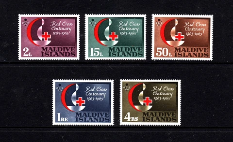 Maldive Islands: Centenary of Red Cross, 1963 SG125-129, Medical, LMM, p1218 Cover