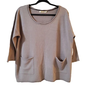 Kaily K Damen Pullover Pulli Gr. L taupe kastig Taschen Rollsäume weich Strick - Bild 1 von 11
