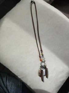 Silpada .925 silver Leather Shell Citrine Carnelian Pearl Necklace  - Picture 1 of 2