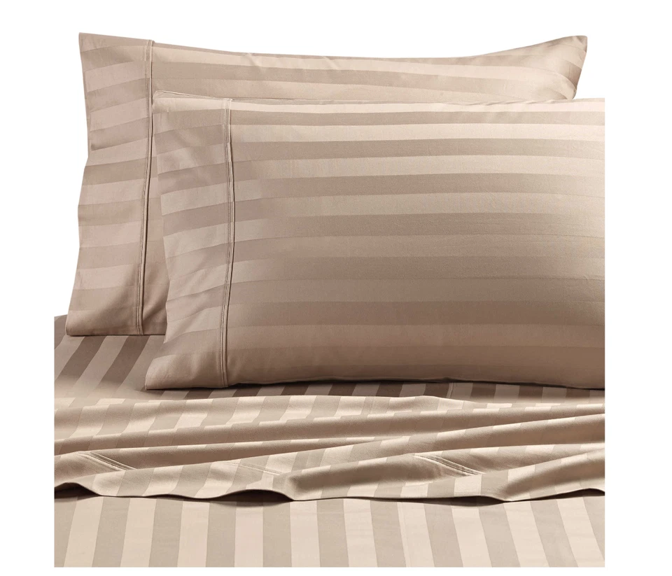 Cannon 4 Piece 100% Cotton 300 T-C Damask Stripe Flexi-Fit Soft Queen Sheet Set