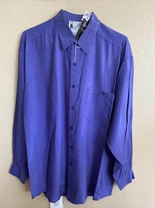 Goouch Mens Large Long Sleeve Button Down Shirt Striped 100% Silk New - Picture 1 of 9