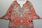 Top Women’s Small S Floral All Over Print 3/4 Bell Sleeve Blouse Stretch Boho