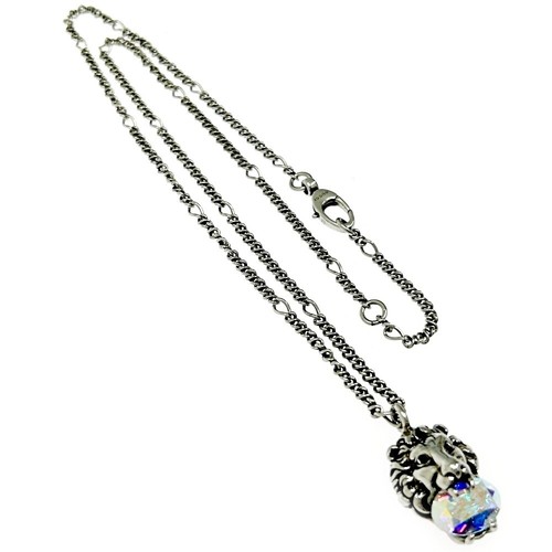 Collana lunga GUCCI metallo cristallo testa di leone argento 305395 misura 603mm