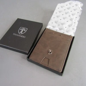Travando Braun Leder RFID Schutz Slim Billfold Herren Geldbörse Original Box - Bild 1 von 5