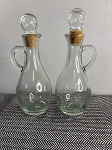 Vintage Clear Glass Set/2 Cruets w/Glass Stoppers 7 in' Tall - Picture 1 of 7