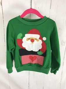 Vtg 80s Christmas  Kids Sweatshirt Santa Green Unisex 5 Toddler - Picture 1 of 6