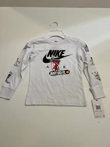 Nike Kids Sportswear Printed Long-Sleeve Shirt, The Nike Tee, White, Size 4 NWT - Picture 1 of 6