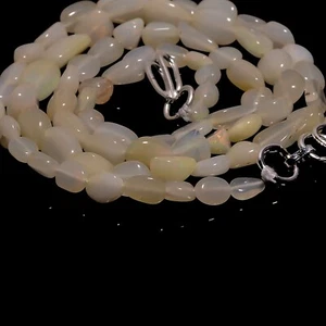 27.3 Ct White Ethiopian Opal Gemstone Tumbled Smooth Beads Necklace 17-18" A3878 - Picture 1 of 3