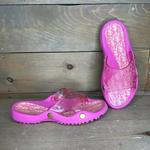 Vintage Dior Trotter Monogram Slide Sandals Y2K Pink Rubber EU Size 40 US 8.5 - Picture 1 of 11