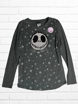 Nightmare Before Christmas Kids Girls Long Sleeve Gray Sequin Top XLarge (14/16) - Image 1 of 4