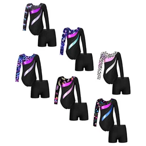Kids Girls Dance Outfit Hollow Back Bodysuit With Shorts Ballet Jumpsuit Stage - Picture 1 of 69