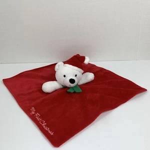 BABY STARTER'S SECURITY BLANKET BEAR MY FIRST CHRISTMAS RED WHITE SANTA HAT SOFT - Picture 1 of 7