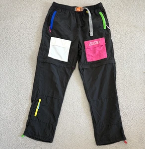 Salem7 Nylon Cargo Pants Mens Large Black Neon Colorblock Techwear Belted - Picture 1 of 11
