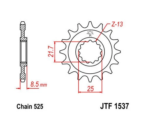 JT Front Sprocket 525 16T #JTF1537.16 for Kawasaki Z1000/Ninja ZX-9R — 第 1/1 张图片