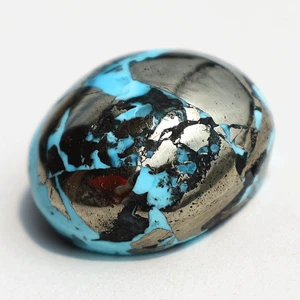 Magia oro blu ~ 33,6 CT turchese persiano naturale 18 mm pietra preziosa cabochon di fascia alta - Foto 1 di 10