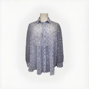 MODCLOTH Lavender w/ Metallic Gold Design Long Sleeve Button Top Shirt Women's M - Picture 1 of 6