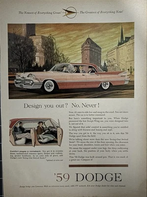 Dodge Print Advertisement 1959 coche rosa ala barrida asientos oscilantes Foto 1 de 2