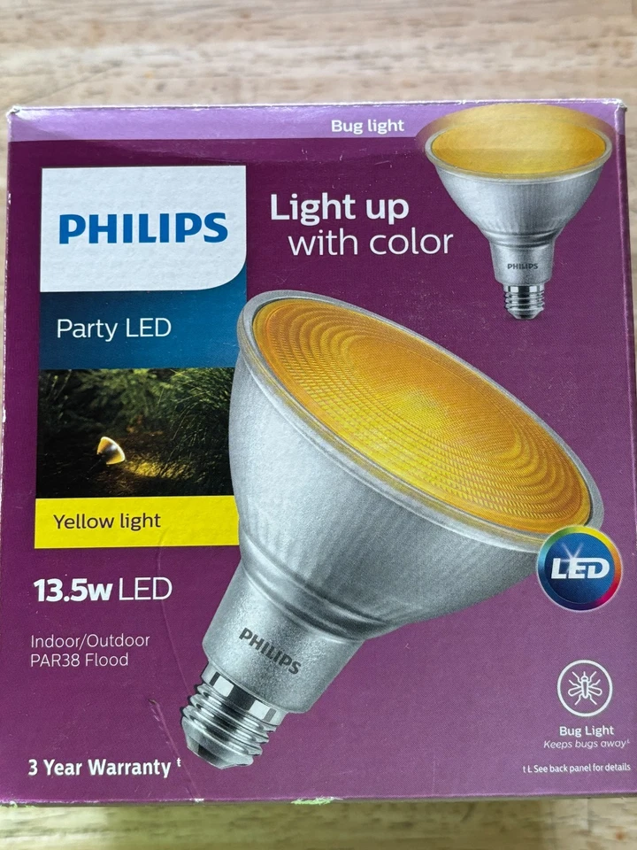 Philips Party LED - Luz amarilla interior/exterior PAR38 Flood - 13,5 W - Luz de insectos Foto 1 de 4