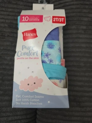 Hanes 10x Pure Comfort Tagless Briefs Toddler Girl's 2T-3T Underwear Panties - Image 1 of 2