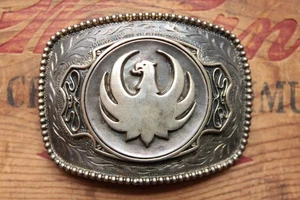 Vintage große ADM versilberte Ruger Schusswaffen Logo Western Gürtelschnalle - Bild 1 von 3