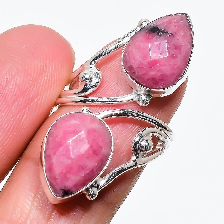 Anillo de plata de ley 925 hecho a mano con piedras preciosas de rodonita natural de todos los tamaños para regalo Foto 1 de 1