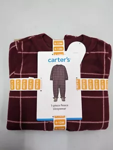 New Carter's Kid Boys 1-Pc Red Plaid/Blue Cars Fleece Footie Pajamas 6-9Mo SW2 - Picture 1 of 8