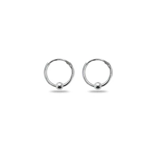 Ball Bead Small 10mm Endless Thin Round Hoop Earrings in 925 Sterling Silver - Picture 1 of 4