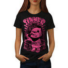 Wellcoda Sinner Teddy Ted Bear Womens T-shirt, Psycho Casual Design Printed Tee