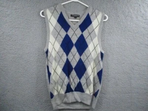 Express Design Studio Sweater Vest Mens Small Gray Blue V-neck Merino Wool - Picture 1 of 10