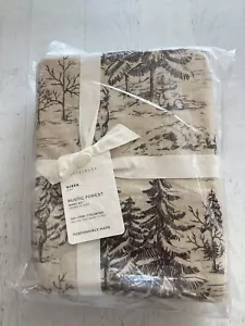 Pottery Barn Rustic Forest cotton percale QUEEN sheet set Deer Cabin Winter NEW - Picture 1 of 3