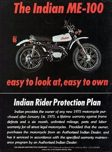1975 Indian ME-100 Motorcycle Original Color Print Ad - Picture 1 of 1