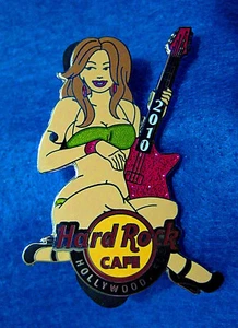 HOLLYWOOD FL GREEN BIKINI BRUNETTE GIRL PURPLE GUITAR 2010 Hard Rock Cafe PIN LE - Picture 1 of 1