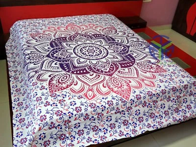 Sábana bajera plana de algodón tamaño king mandala tapiz bohemio colcha colgante de pared Foto 1 de 4