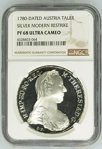 Austria 1780-Dated Restrike Maria Theresa Taler Silver Coin NGC PF68 Ultra Cameo - Picture 1 of 4