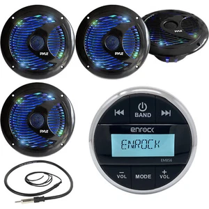 4 Marine Multi Color LED 6.5"Speakers,Enrock Bluetooth USB AUX Radio/Antenna - Picture 1 of 2