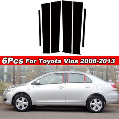 Fit Toyota Yaris Ativ 2007-13 Black Polycarbonate Pillar Posts Window Trim Cover - Image 1 of 4