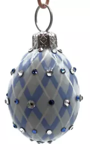 Patricia Breen Miniatur Ei Argyle blaue Kristalle Ostern Christbaumschmuck - Bild 1 von 6