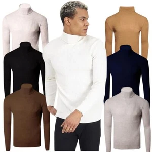 Jersey de cuello tortuga para hombre ajuste cómodo algodón cálido pulóver manga larga suéter superior - Imagen 1 de 12