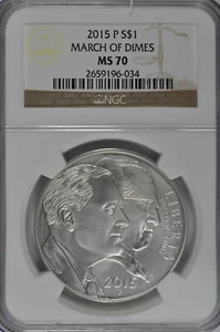 2015 P March of Dimes Uncirculated Silver Dollar NGC MS70 Brown Label - Picture 1 of 2