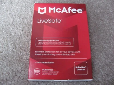 McAfee LiveSafe 2025 Unlimited Devices, Antivirus Internet 1-Year. Sealed Box! - Image 1 of 4