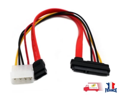 SATA COMBO 15+7 broches Câble de Données et d alimentation 4 Pin Molex à S-ATA
