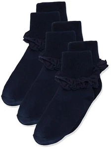 Big Girls' Misty Ruffle Turn Cuff Socks Pack of 3 Navy Medium - Picture 1 of 4