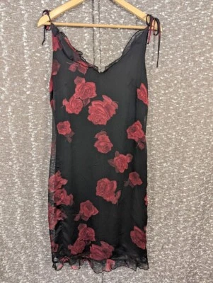 Vestido Vintage La Belle Negro Floral Volantes Manga Corbata Junior's 9 Foto 1 de 4