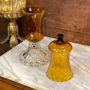 Vintage HOMCO Amber Fluted Swirl 5.5" Votive Peg Candle Holders ~ Set of 2 - Picture 1 of 9
