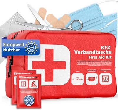 First Aid Kit Automotive Standard 2026 with Respiratory Wipes - First Aid Kit Car - RED