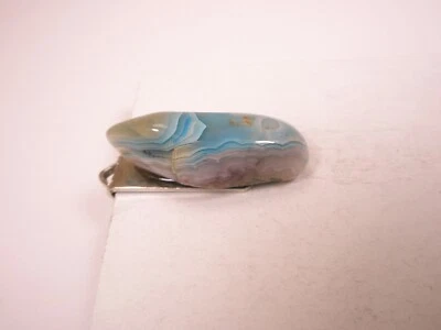 1-1/8" Blue & White Veined Agate Stone Vintage SMALL TINY Tie Bar Clip plain - Image 1 of 4