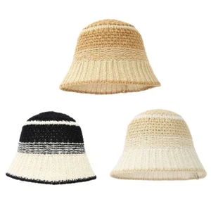 Adult Crochet Bucket Hat Foldable Wide Brims Fisherman Hat Breathable Hat - Picture 1 of 11
