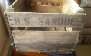VINTAGE WOOD APPLE FRUIT POTATO CRATE BOX 15 x 14 x 10 R. S. Sandoe - Picture 1 of 9